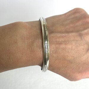 VTG Sterling Silver 925 Engraved Scroll Pattern 6MM Round Bangle Bracelet 8.25"
